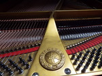 グランドピアノ・鉄骨・調律ピン・弦（左・低音用、右・中音用）・ダンパー